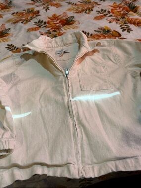 Free Assembly Cream Zip-Front Cotton Jean Jacket with Chest Pocket